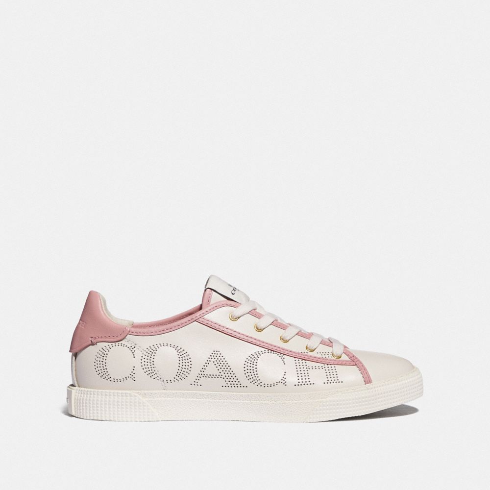 COACH®,C136 LOW TOP SNEAKER,Leather,Chalk/Pink,Angle View