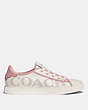 COACH®,C136 LOW TOP SNEAKER,Leather,Chalk/Pink,Angle View