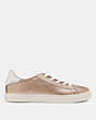 COACH®,C136 LOW TOP SNEAKER,Metallic Leather,CHAMPAGNE,Angle View