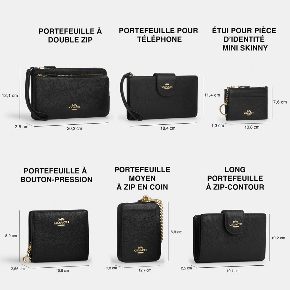 COACH®,PORTEFEUILLE À BOUTON-PRESSION,Cuir galet,Or/Noir,Collection