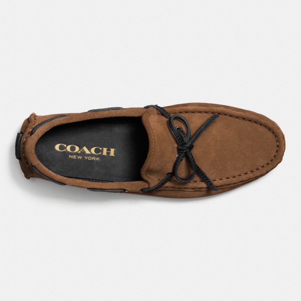 COACH®,COACH CROSBY LACE DRIVER,Suede,Saddle/Black,Inside View,Top View
