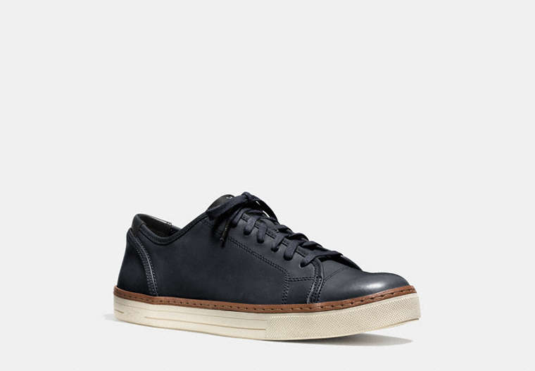COACH®,YORK LACE SNEAKER,Leather,NAVY,Front View