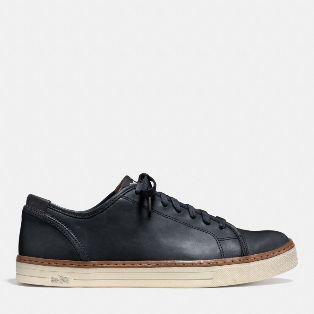 COACH®,YORK LACE SNEAKER,Leather,NAVY,Angle View