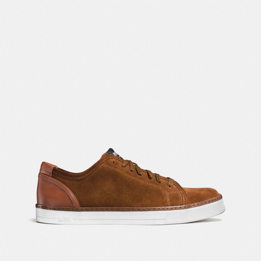 COACH®,YORK LACE SNEAKER,Leather,TOFFEE,Angle View