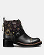 COACH®,MOTO BOOTIE,Leather,Black,Angle View