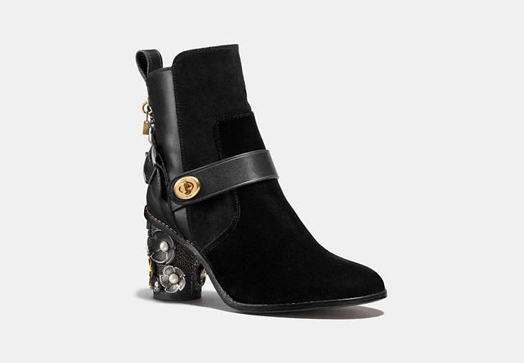 COACH®,MOTO BOOTIE HEEL,Leather,Black,Front View image number 0
