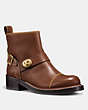 COACH®,MOTO BOOTIE,Leather,Dark Saddle,Front View