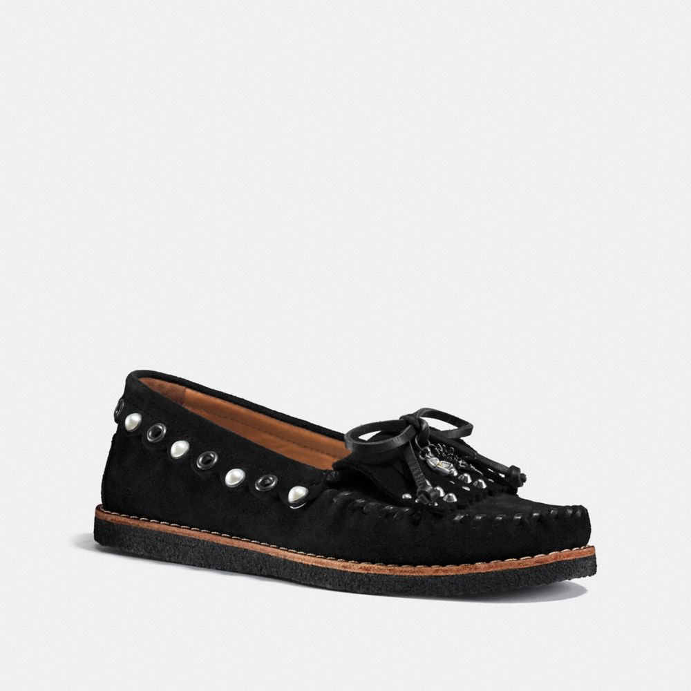 COACH®,ROCCASIN SLIP ON,Suede,Black,Front View