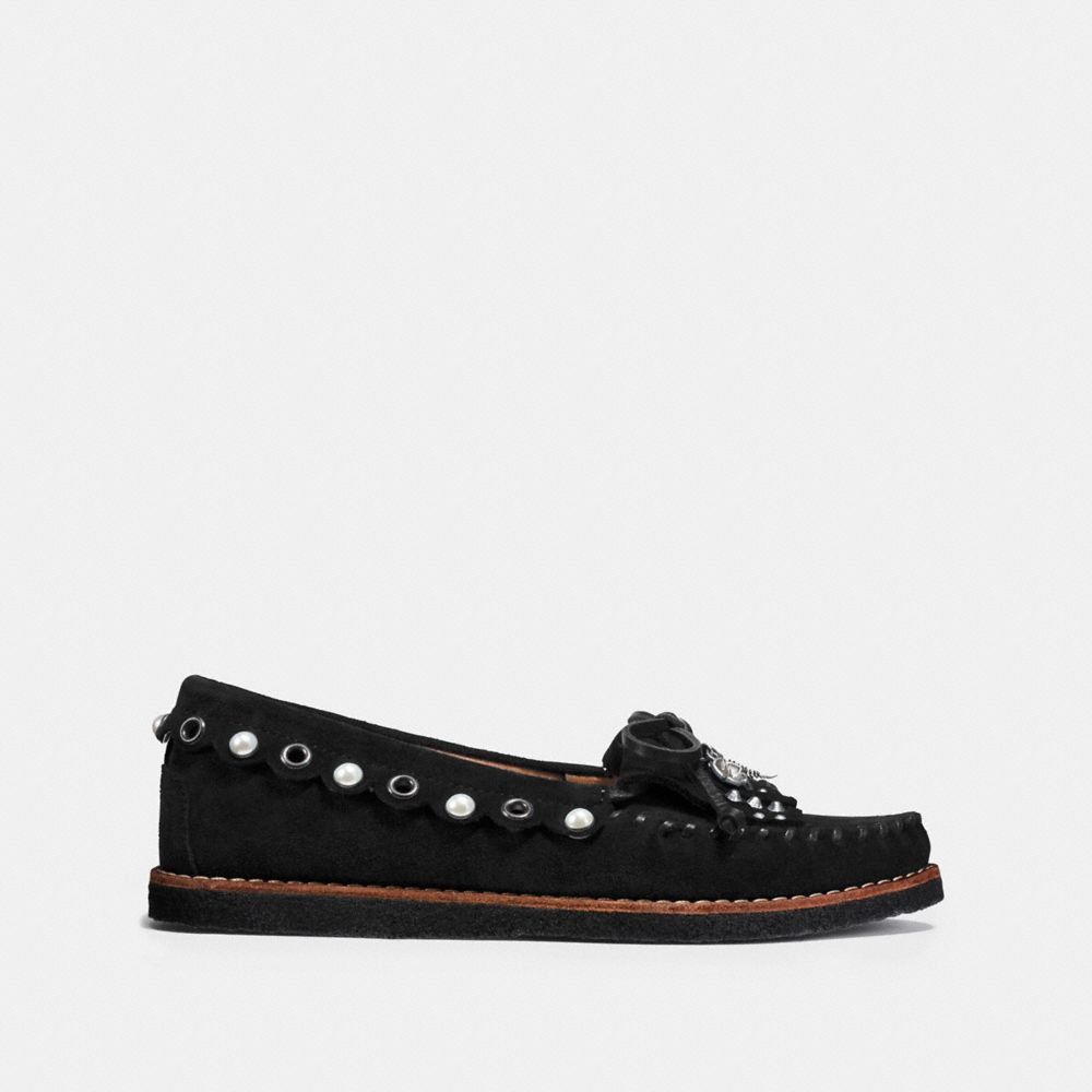 COACH®,ROCCASIN SLIP ON,Suede,Black,Angle View