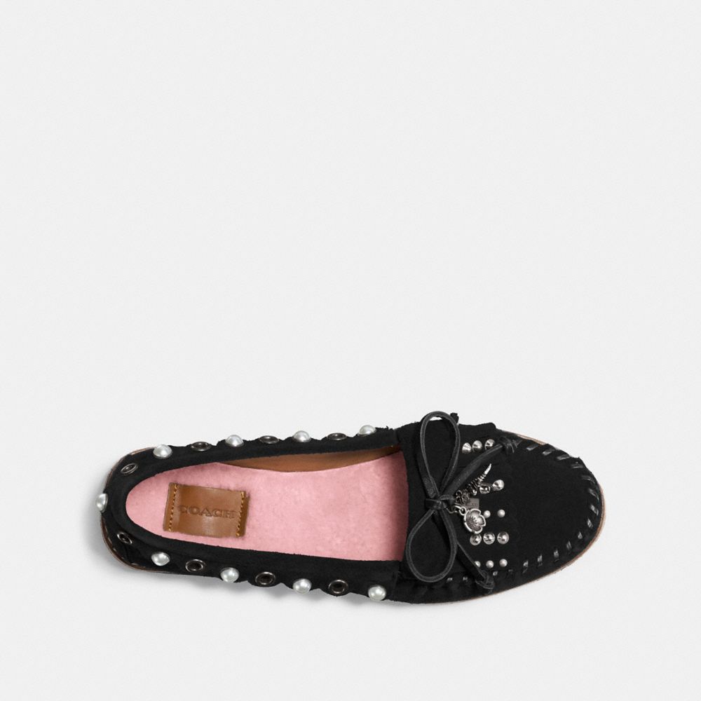 COACH®,ROCCASIN SLIP ON,Suede,Black,Inside View,Top View