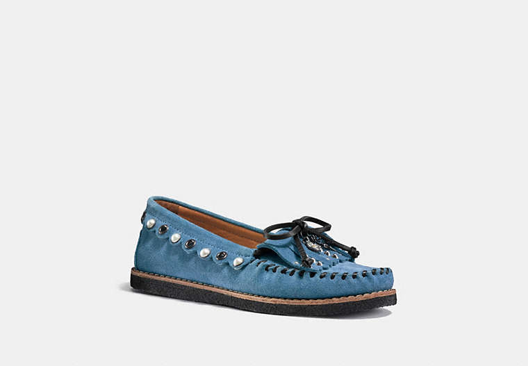 COACH®,ROCCASIN SLIP ON,Suede,Chambray,Front View