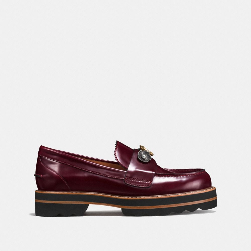 COACH®,LENOX LOAFER,Leather,Cabernet,Angle View