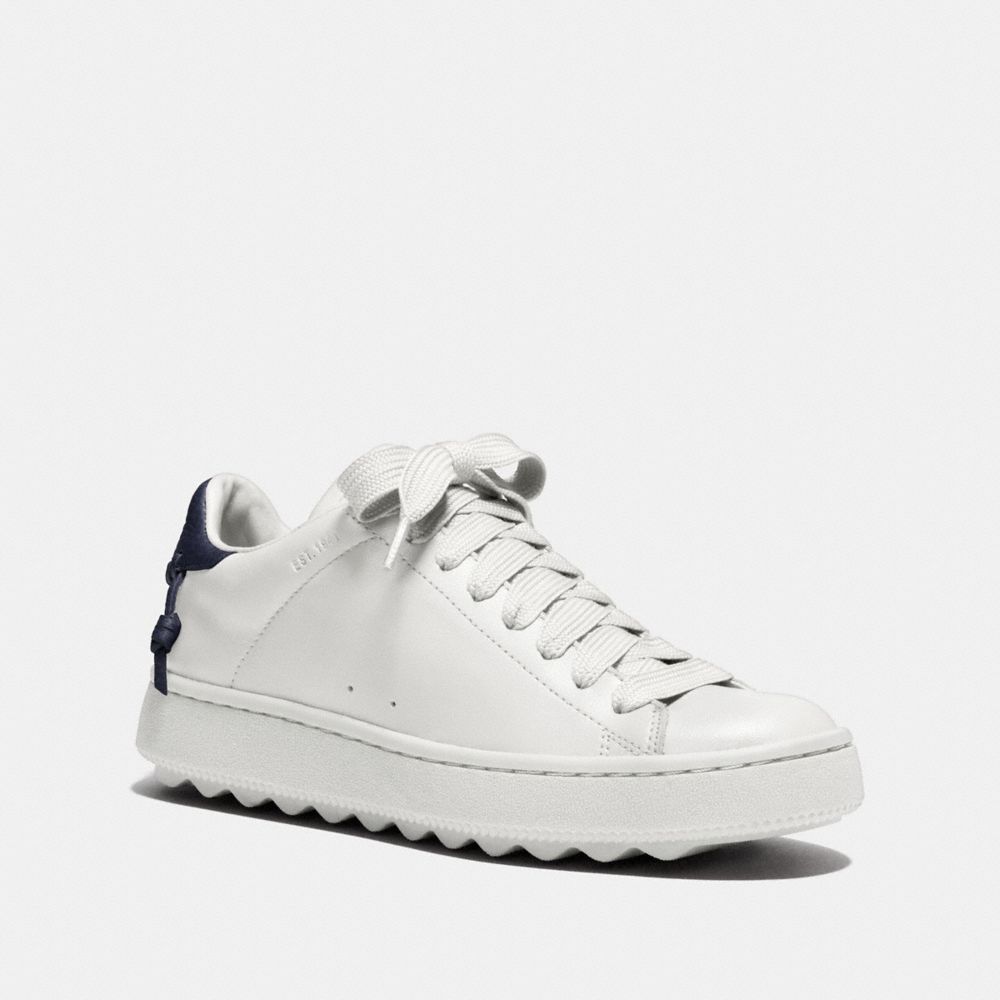 COACH®,C101 LOW TOP SNEAKER,Leather,White/Midnight Navy,Front View image number 0