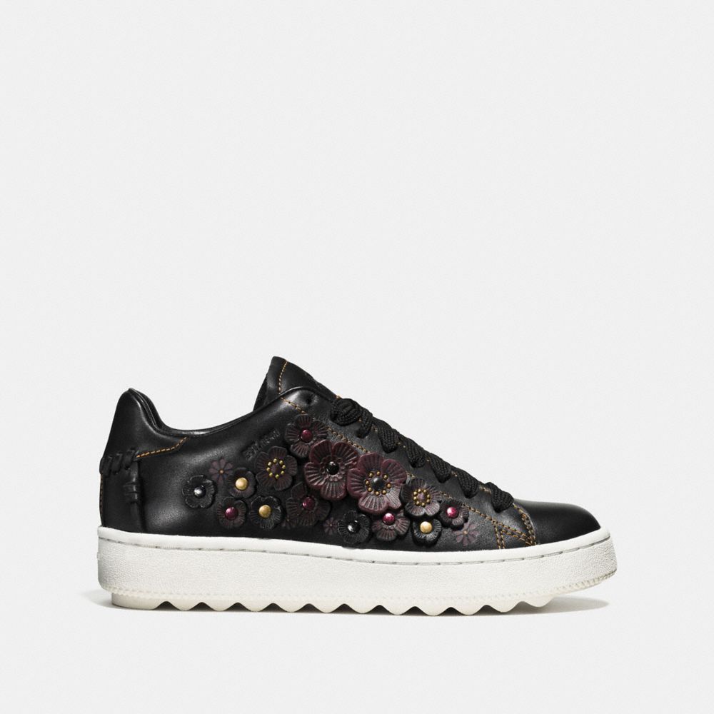 COACH®,C101 LOW TOP SNEAKER,Leather,Black,Angle View