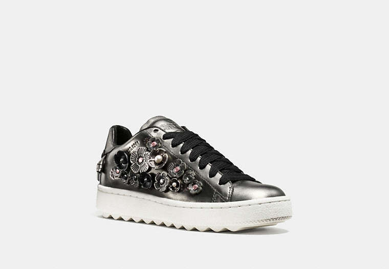 COACH®,C101 LOW TOP SNEAKER,Leather,Gunmetal,Front View