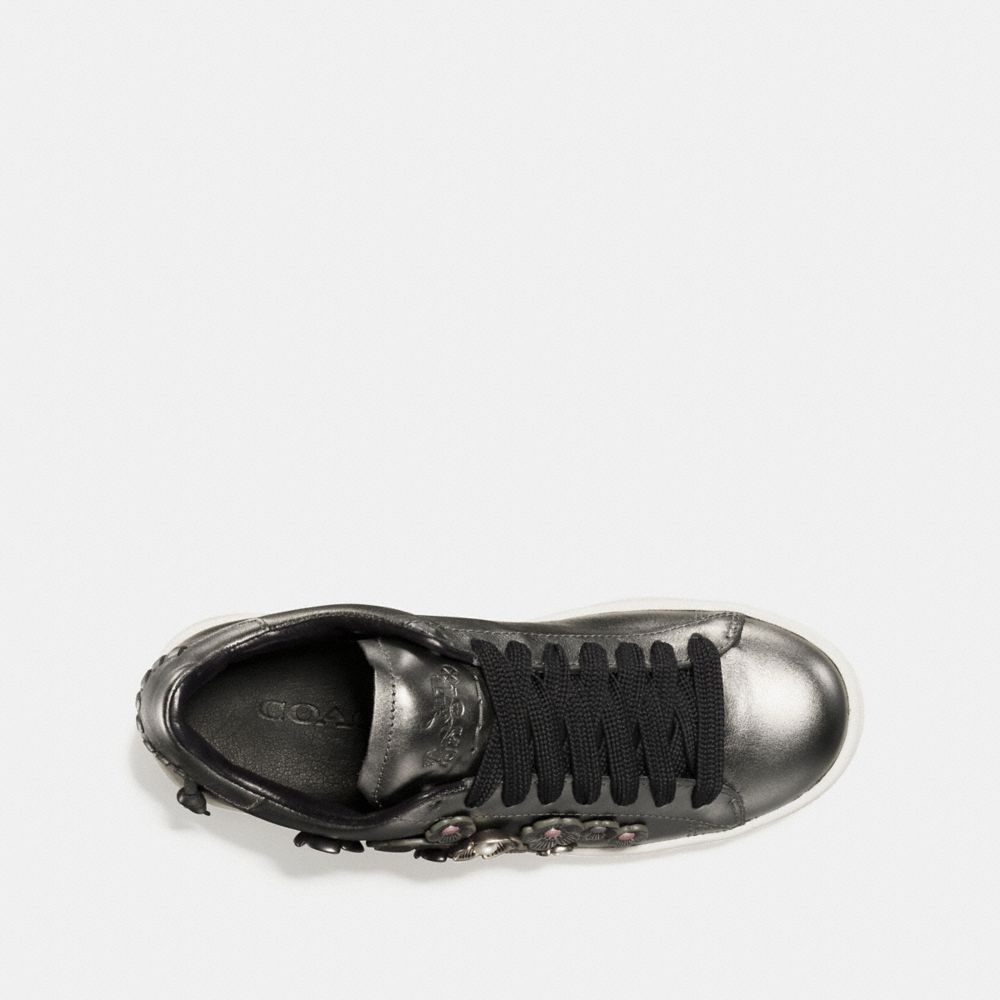 COACH®,C101 LOW TOP SNEAKER,Leather,Gunmetal,Inside View,Top View