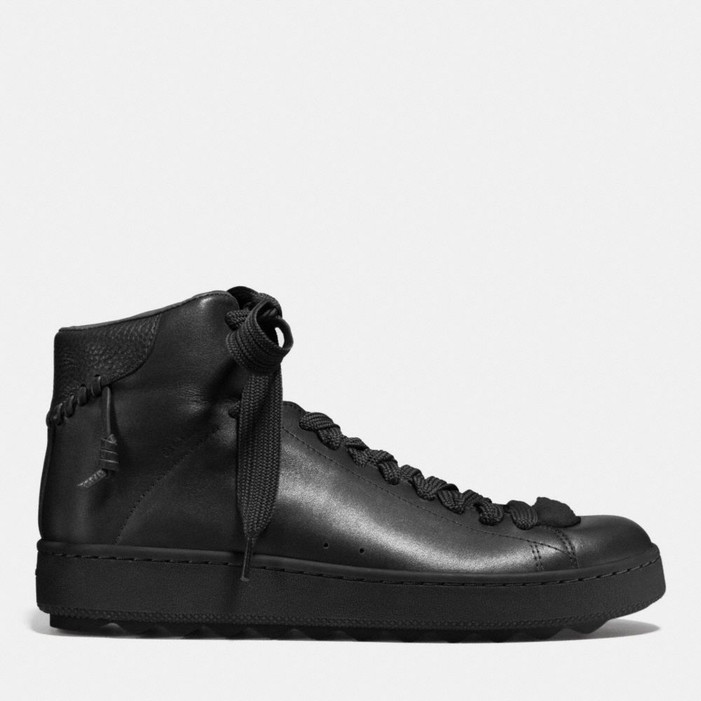 COACH®,SHEARLING C201 HIGHTOP SNEAKER,Mixed Material,Black,Angle View