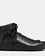 COACH®,SHEARLING C201 HIGHTOP SNEAKER,Mixed Material,Black,Angle View