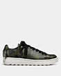 COACH®,C101 LOW TOP SNEAKER WITH CAMO PRINT,Leather,MILITARY CAMO/BLACK,Angle View