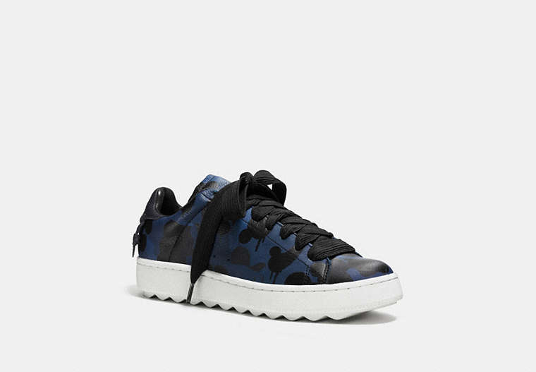 COACH®,C101 LOW TOP SNEAKER WITH CAMO PRINT,Leather,DENIM WB CAMO/DENIM,Front View