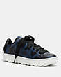 COACH®,C101 LOW TOP SNEAKER WITH CAMO PRINT,Leather,DENIM WB CAMO/DENIM,Front View