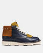 COACH®,HIGH TOP TROOPER WITH SHEARLING,Leather,Navy/Teak/Mustard,Angle View