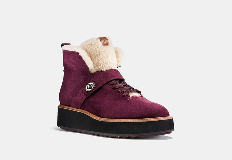 COACH®,COACH CITY HIKER,Suede,OXBLOOD/NATURAL,Front View