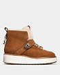 COACH®,COACH CITY HIKER,Suede,Saddle/Natural,Angle View