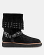 COACH®,ROCCASIN SHEARLING BOOT,Suede,Black,Angle View