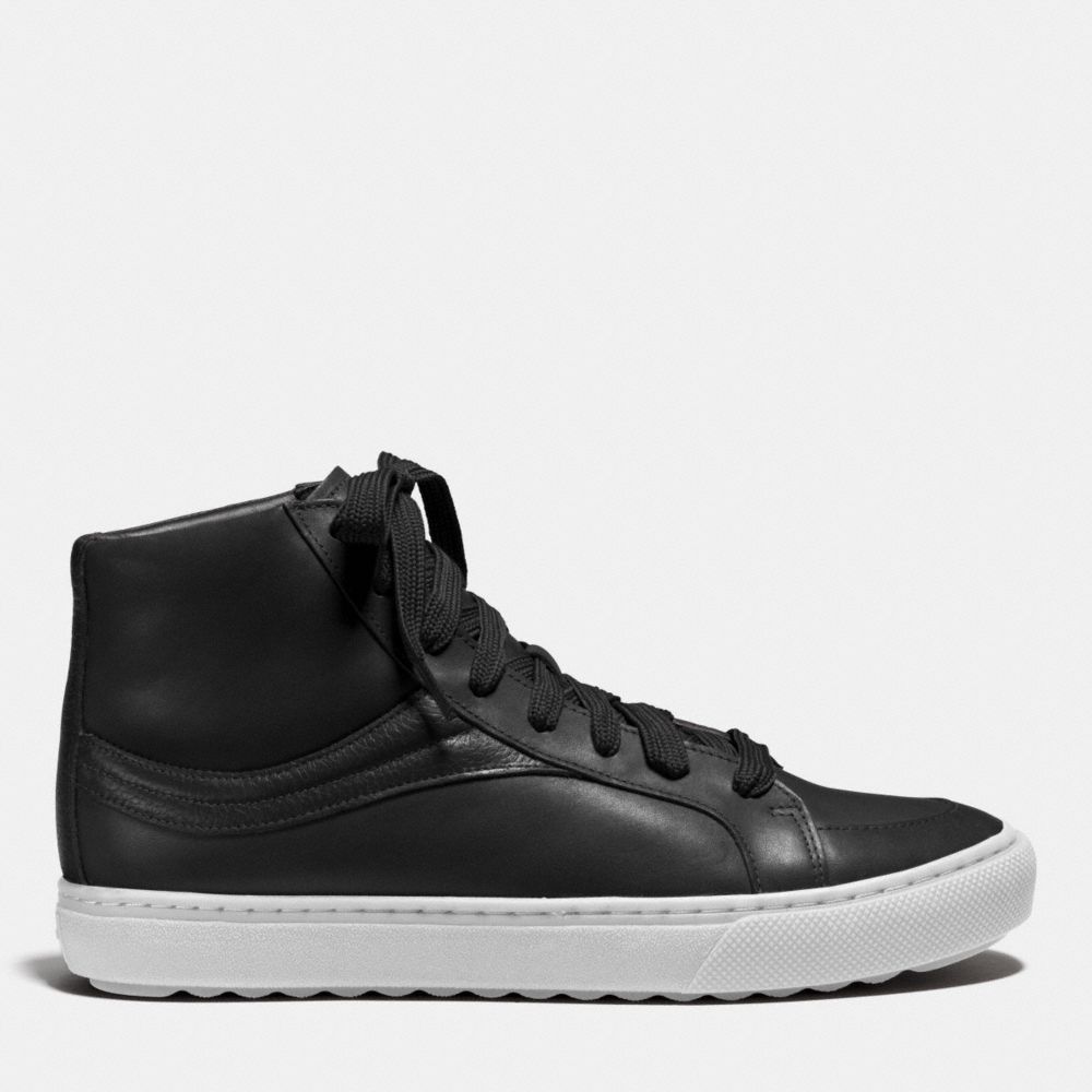 COACH®,C202 SNEAKER,Leather,Black,Angle View