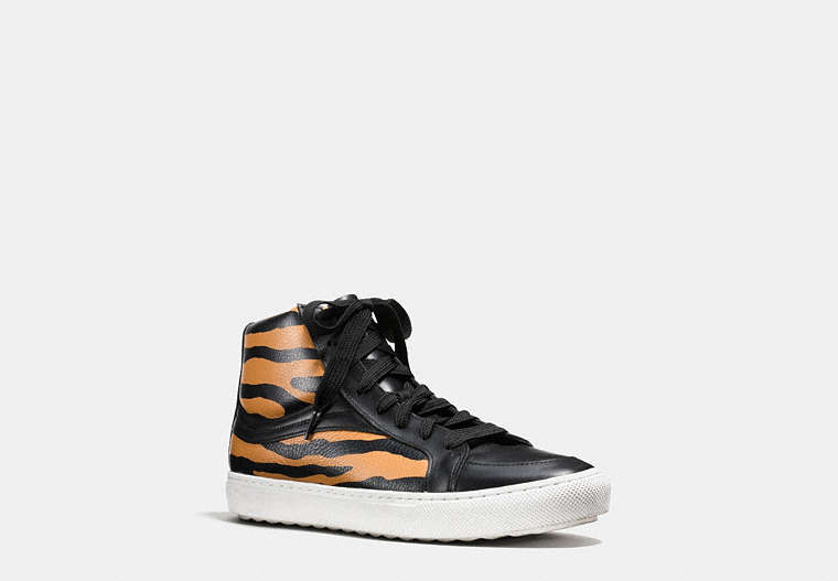 COACH®,C202 SNEAKER,Leather,ORANGE TIGER,Front View