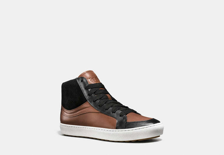 COACH®,C202 SNEAKER,Leather,Dark Saddle Black,Front View