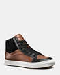 COACH®,C202 SNEAKER,Leather,Dark Saddle Black,Front View
