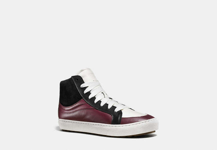 COACH®,C202 SNEAKER,Leather,White Burgundy,Front View