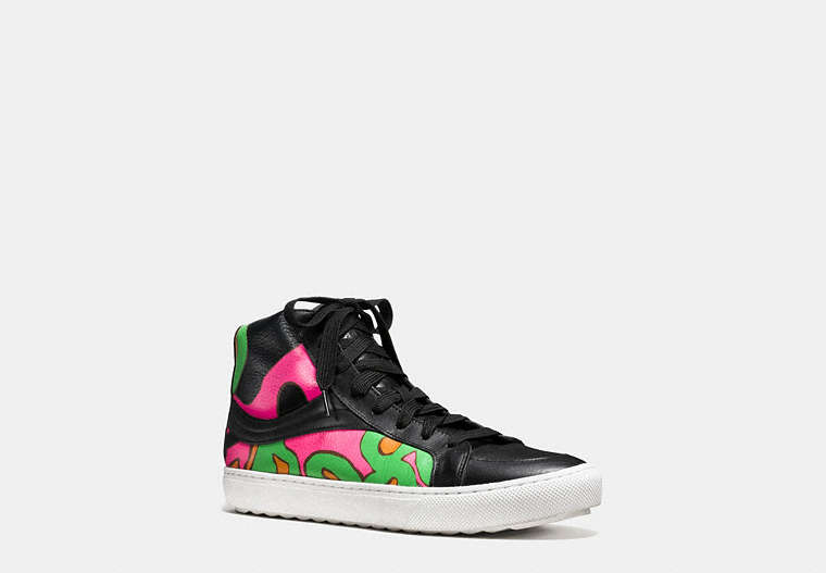 COACH®,C202 SNEAKER,Leather,PSYCH SWIRL/ BK,Front View