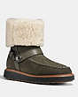 COACH®,MOTO SHEARLING BOOT,Suede,OLIVE/NATURAL,Front View