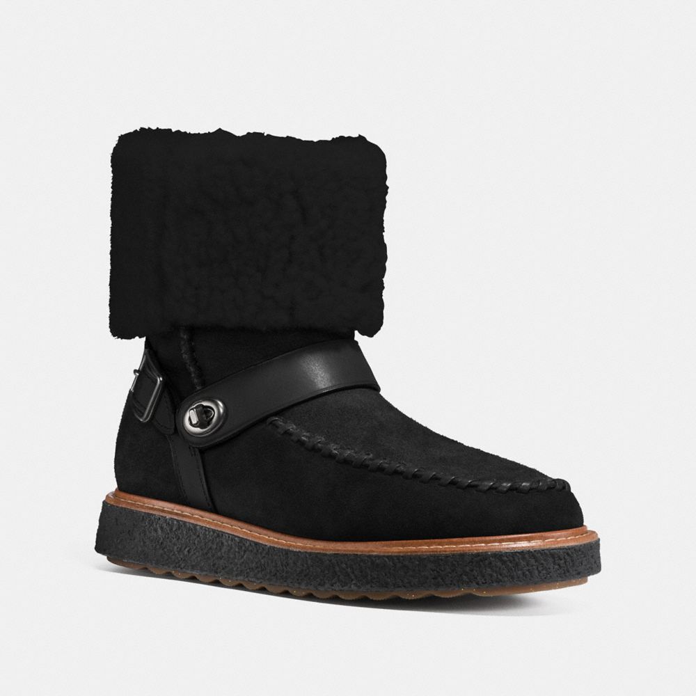 COACH®,MOTO SHEARLING BOOT,Suede,Black,Front View