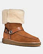 COACH®,MOTO SHEARLING BOOT,Suede,Saddle/Natural,Front View
