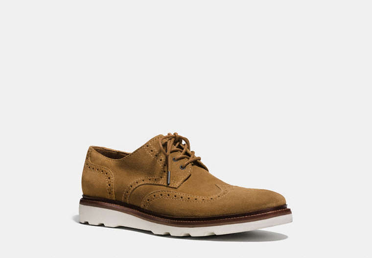 COACH®,BEDFORD WINGTIP BOOT,Suede,CARAMEL,Front View