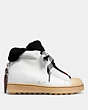 COACH®,HIGH TOP HIKER WITH SHEARLING,Leather,White/Black,Angle View