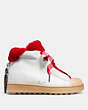 COACH®,HIGH TOP HIKER WITH SHEARLING,Leather,WHITE/CHERRY,Angle View