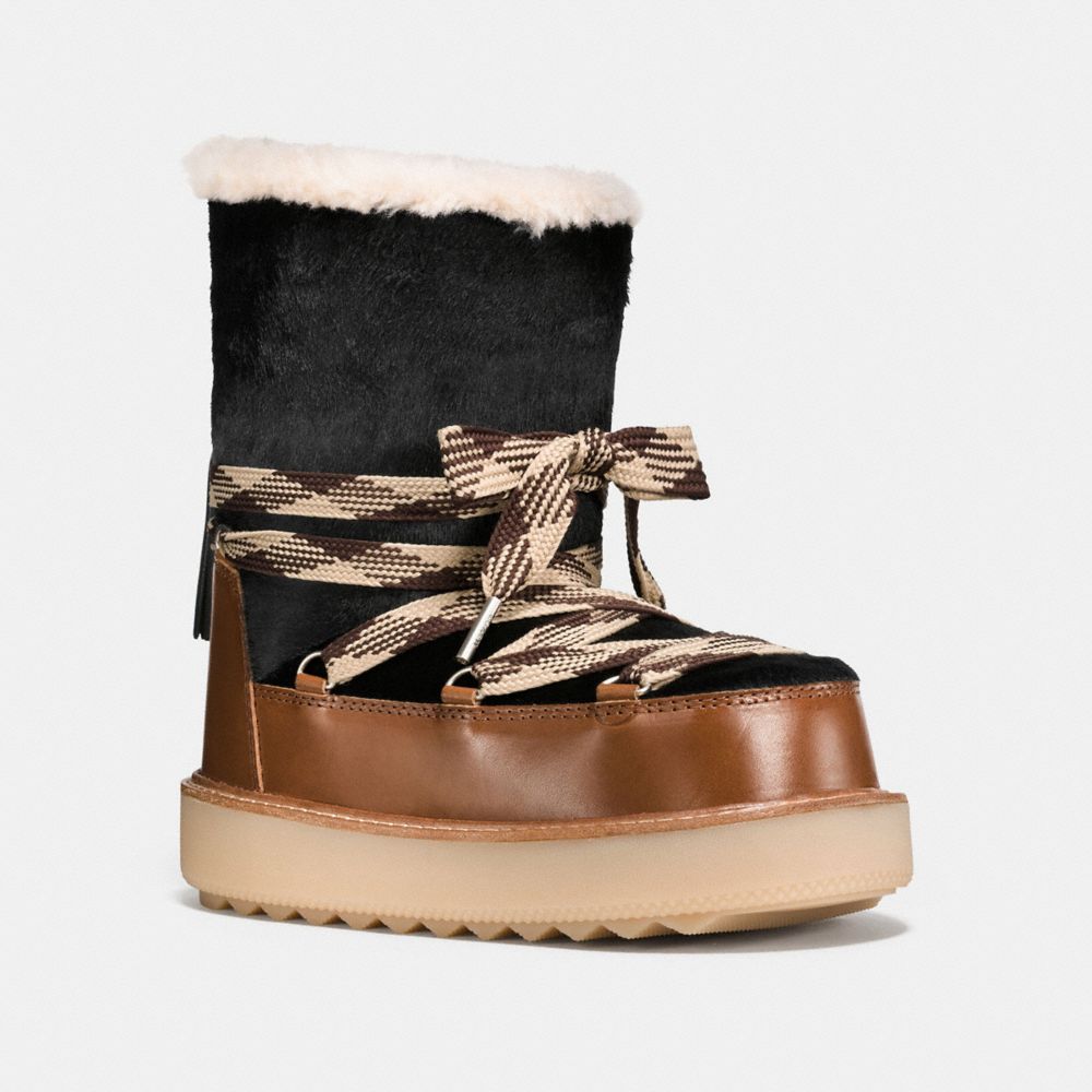 COACH®,SHEARLING BOOTIE IN HAIRCALF,Haircalf,Black/Burnt Sienna,Front View
