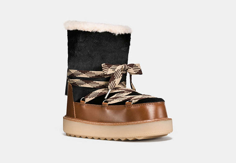 COACH®,SHEARLING BOOTIE IN HAIRCALF,Haircalf,Black/Burnt Sienna,Front View image number 0