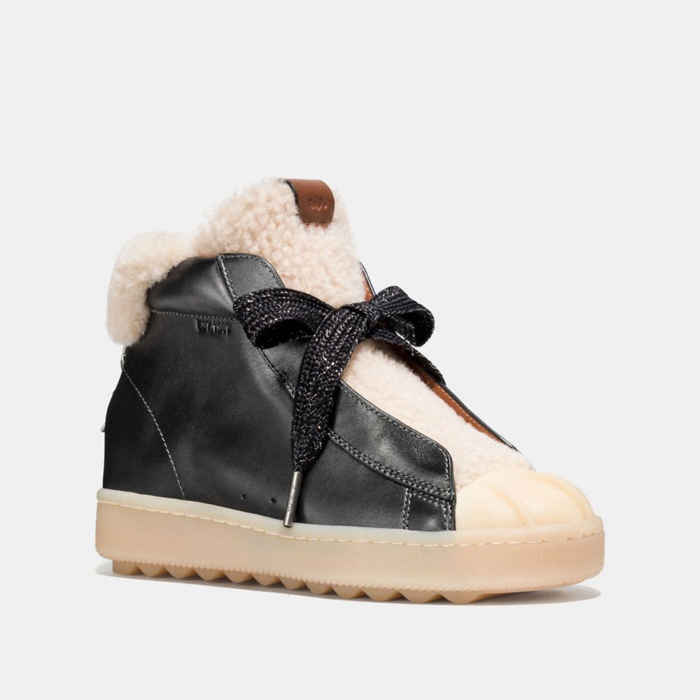 COACH®,HIGH TOP HIKER IN METALLIC,Leather,Gunmetal/Natural,Front View image number 0