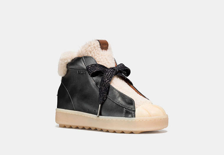 COACH®,HIGH TOP HIKER IN METALLIC,Leather,Gunmetal/Natural,Front View image number 0