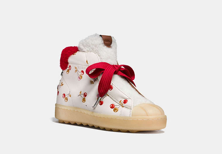 COACH®,HIGH TOP HIKER IN CHERRY PRINT,Leather,Chk Cherry/Ant Wt/Chry,Front View