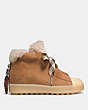 COACH®,HIGH TOP HIKER WITH SHEARLING,Leather,CAMEL/NATURAL,Angle View