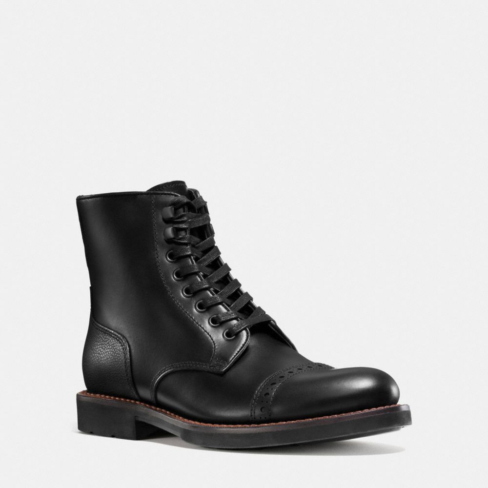 COACH®,BLEECKER CAP TOE BOOT,Leather,Black,Front View