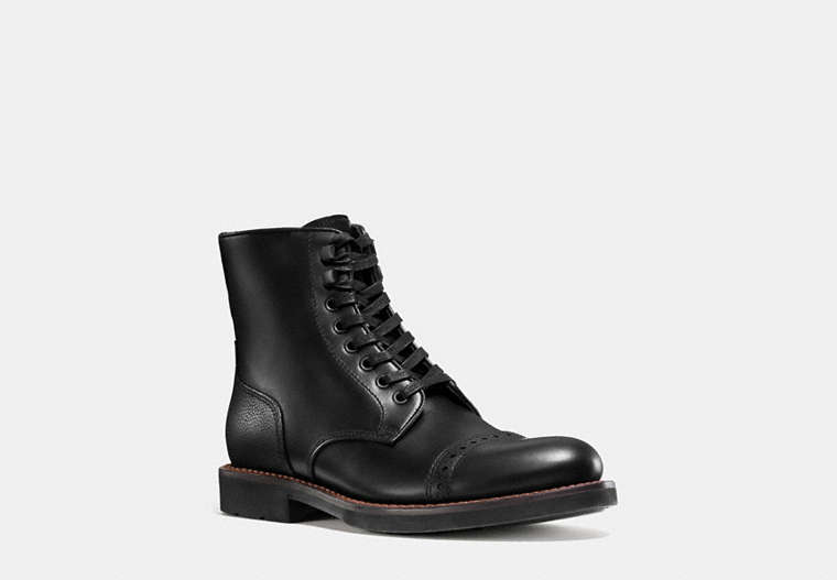 COACH®,BLEECKER CAP TOE BOOT,Leather,Black,Front View