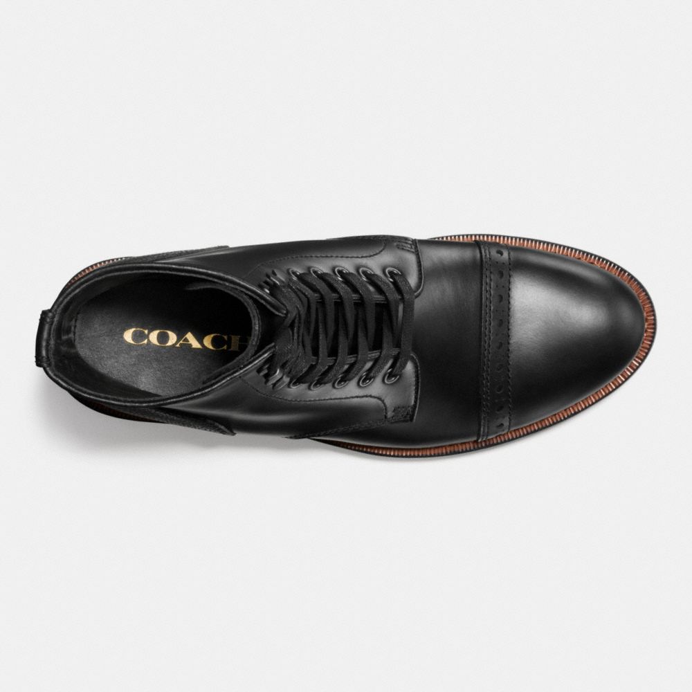 COACH®,BLEECKER CAP TOE BOOT,Leather,Black,Inside View,Top View